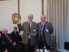 Our President presents the trophy to our 2017 Snooker Champion, Roger Smith
