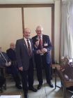 Mike Smedley presents a trophy to the 2016 Snooker Runner-up, <br />KEITH BANKS